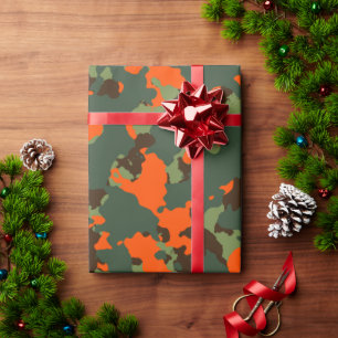 Grüne Camouflage mit Sicherheits-Flammen-Orange Geschenkpapier