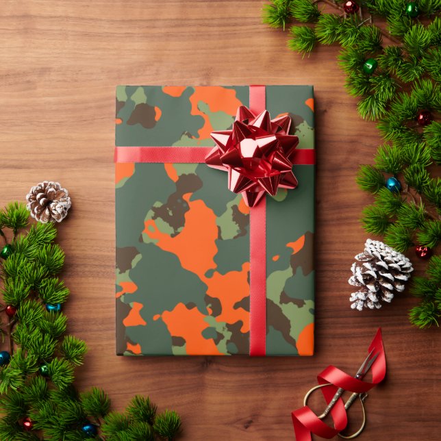 Grüne Camouflage mit Sicherheitssäule Orange Geschenkpapier (Feiertagsgeschenk)
