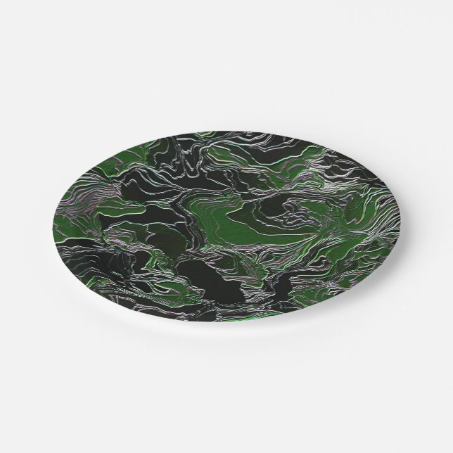 Grüne Camouflage Pappteller (Schrägansicht)
