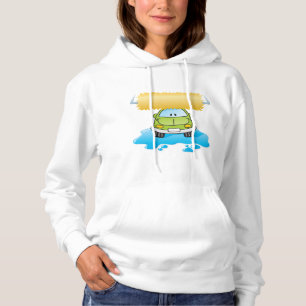 Grüne Cartoon-Autowäsche Glückliches kleines Auto Hoodie