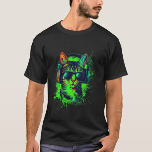 grüne Cat DJ mit Kopfhörern und Sonnenbrille Kitty T-Shirt