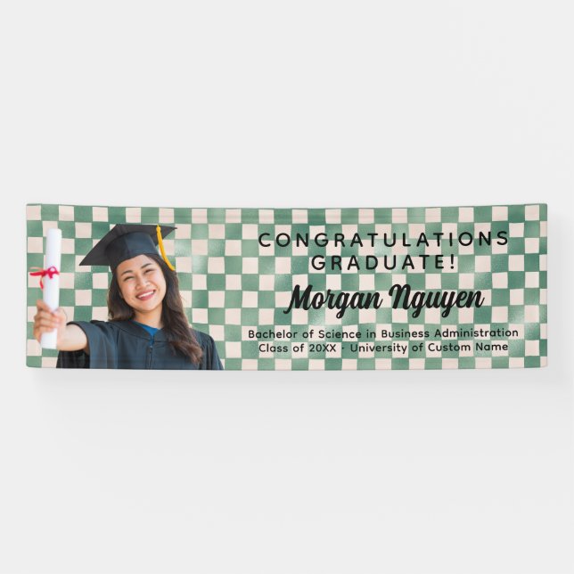 Grüne Check Custom Foto Gratulations Absolvent Banner (Horizontal)