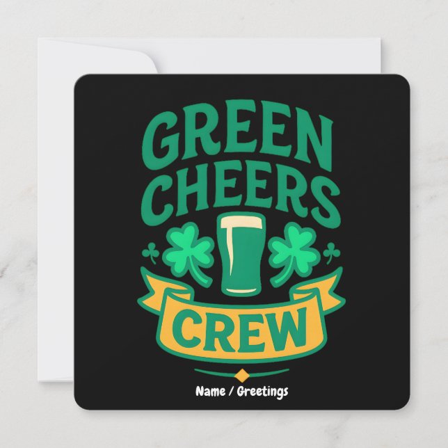 Grüne Cheers-Crew St. Patrick’s Day-Feier Einladung (Vorderseite)