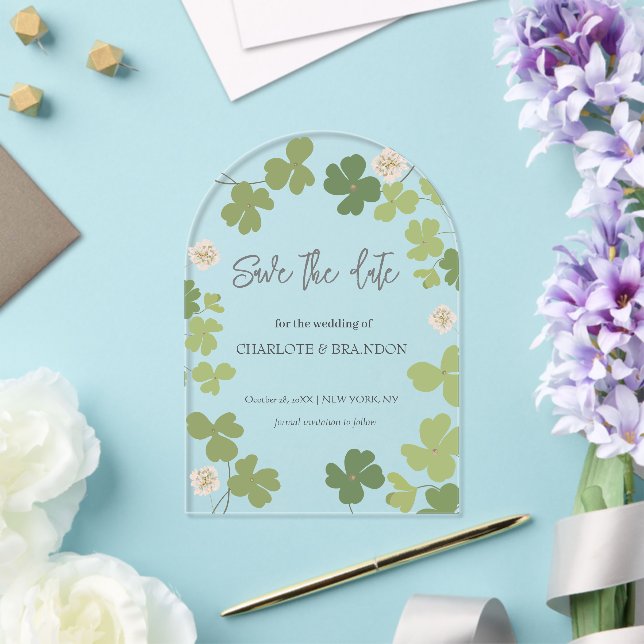 Grüne Clover Spring Wildblumen Hochzeit Acryleinladungen (Insitu (Hochzeit))
