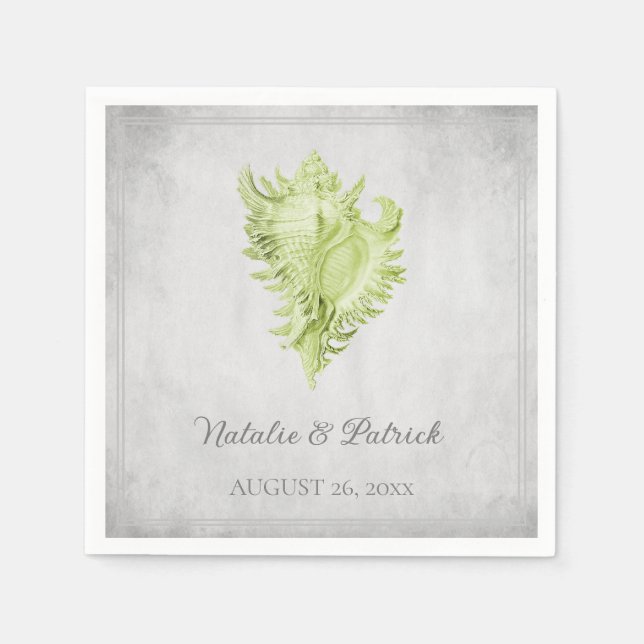 Grüne Conch Muschel Hochzeitspapier Napkins Serviette (Vorderseite)