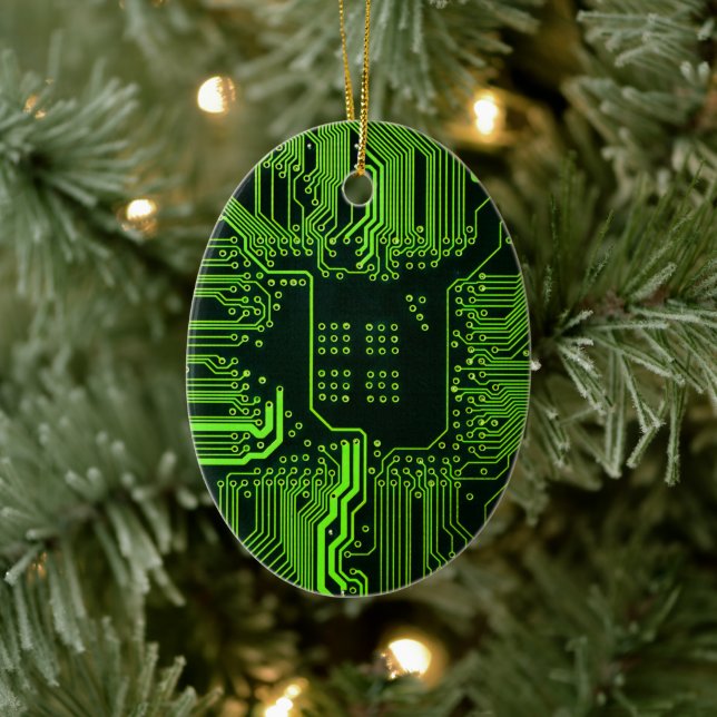 Grüne coole Computerplatine Keramik Ornament (Baum)