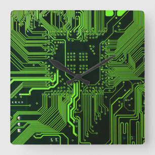 Grüne coole Computerplatine Quadratische Wanduhr