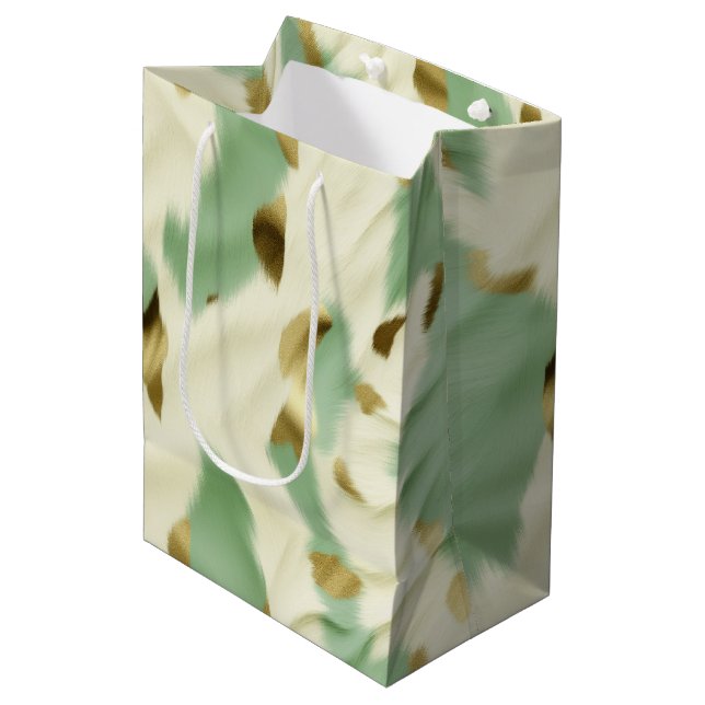 Grüne Creme Cowhide Mittlere Geschenktüte (Vorderseite Schrägansicht)