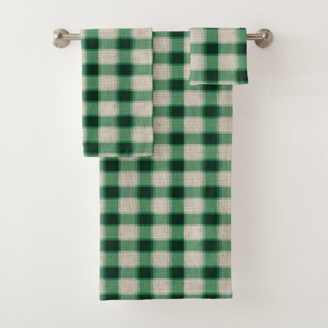 Grüne Creme Kariert Badhandtuch Set (Insitu)