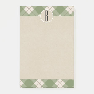 Grüne Creme Kariert Kraft Rustic Monogram Initial Post-it Klebezettel
