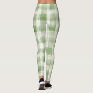 Grüne Creme Kariert Leggings