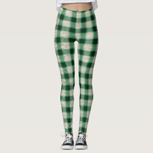 Grüne Creme Kariert Leggings