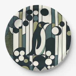 Grüne Creme Pinguin in der Geometrie verloren Pappteller