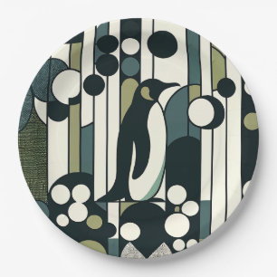 Grüne Creme Pinguin in der Geometrie verloren Pappteller