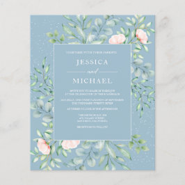 Grüne Creme Rose Dusty Blue Wedding Einladung Flyer