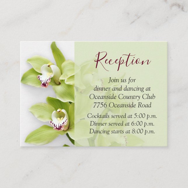 Grüne Cymbidium Orchid Hochzeitsempfehlung Beilage Begleitkarte (Vorderseite)