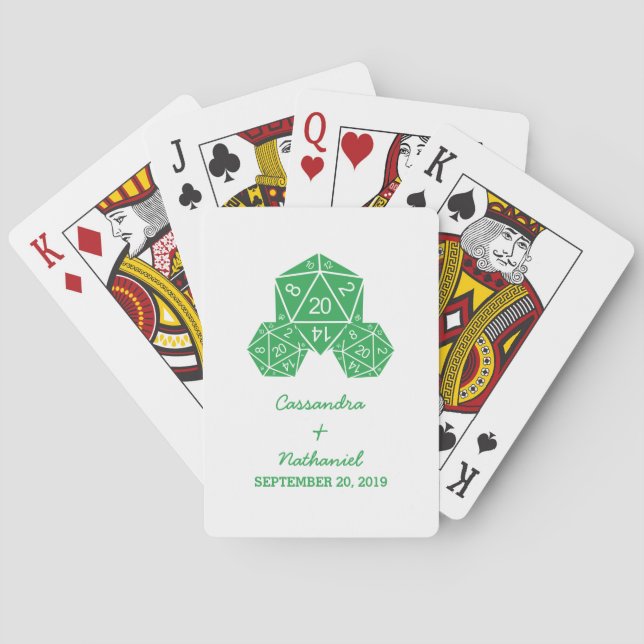 Grüne D20-Würfel-Hochzeitskarten Spielkarten (Rückseite)