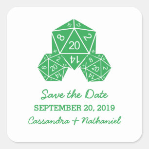Grüne D20-Würze-Save the Date-Aufkleber Quadratischer Aufkleber