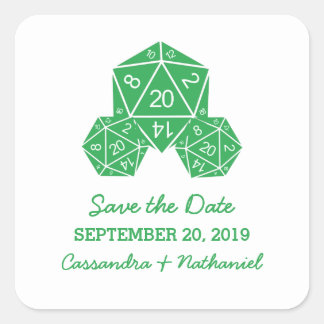 Grüne D20-Würze-Save the Date-Aufkleber Quadratischer Aufkleber