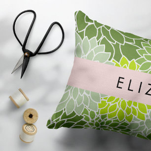 Grüne Dahlia-Blume, Blumenmuster, Ihr Name Dekokissen