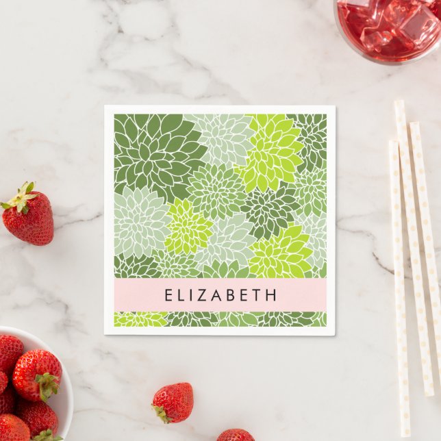 Grüne Dahlia-Blume, Blumenmuster, Ihr Name Serviette (Beispiel)