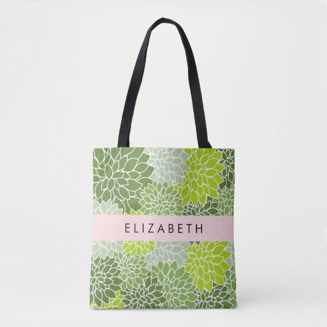 Grüne Dahlia-Blume, Blumenmuster, Ihr Name Tasche (Vorderseite)