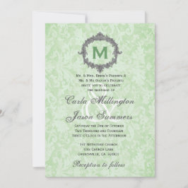 Grüne Damast Silver Vintage Frame Monogramm Hochze Einladung