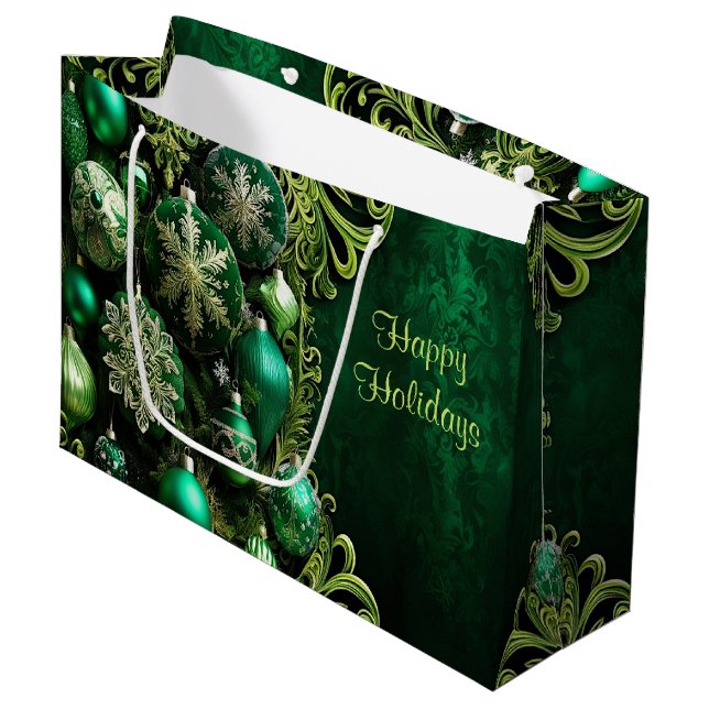 Grüne dekorative Ornamente Weihnachtsgeschenktüte Große Geschenktüte (Vorderseite Schrägansicht)