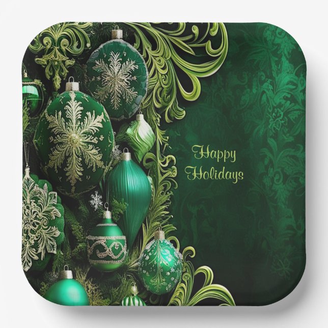 Grüne dekorative Ornamente Weihnachtsscheibe Pappteller (Vorderseite)