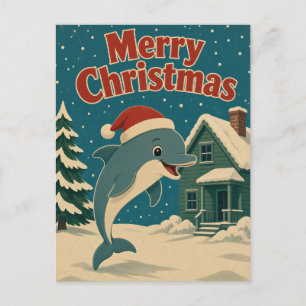 Grüne Delfin-Hütte Weihnachten Tiere Postkarte