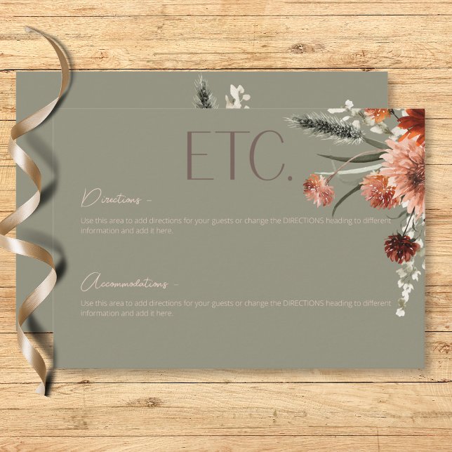 Grüne Details zu Boho Rust & Neutral Fall Begleitkarte (Boho Rust & Neutral Fall Floral Sage Green Details Enclosure Card)