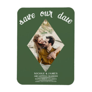 Grüne Diamant-Foto Hochzeit Termin merken Magnet