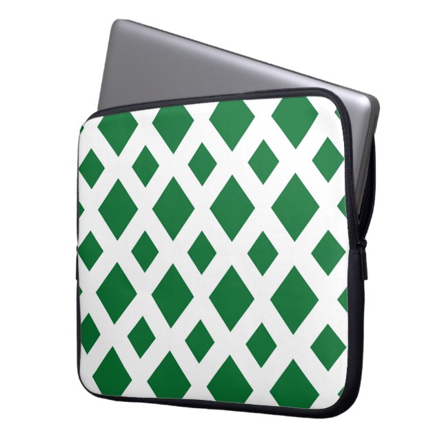 Grüne Diamanten in Weiß Laptopschutzhülle (Vorderseite Links)