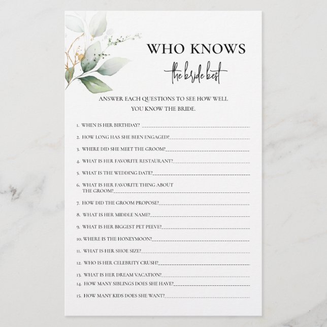 Grüne, die das beste Spiel der Braut kennen (Vorderseite)