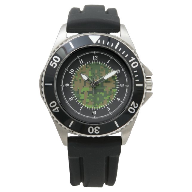 Grüne digitale Camouflage im Holzstil Armbanduhr (Vorderseite)