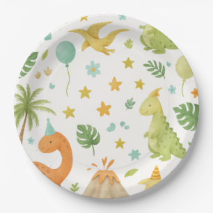 Grüne Dinosaurier-Birthday-Papierplatte Pappteller