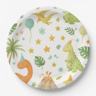 Grüne Dinosaurier-Birthday-Papierplatte Pappteller
