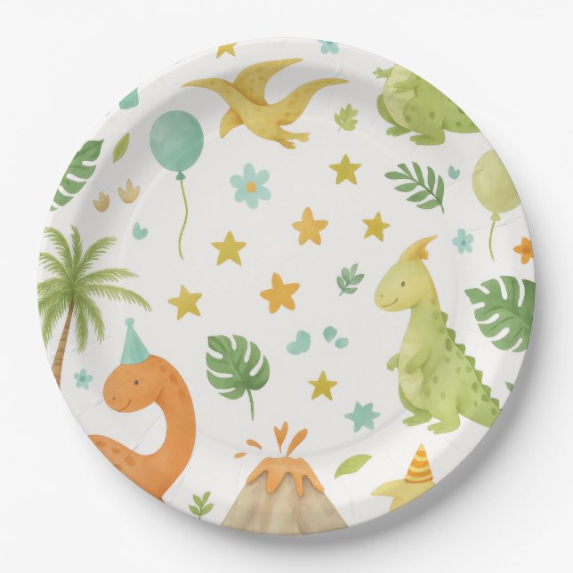 Grüne Dinosaurier-Birthday-Papierplatte Pappteller (Vorderseite)