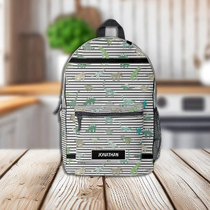 Grüne Dinosaurier mit schwarzen und weißen Streife Bedruckter Rucksack