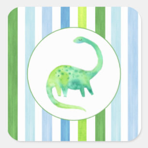 Grüne Dinosaurier und Streifen Quadratischer Aufkleber