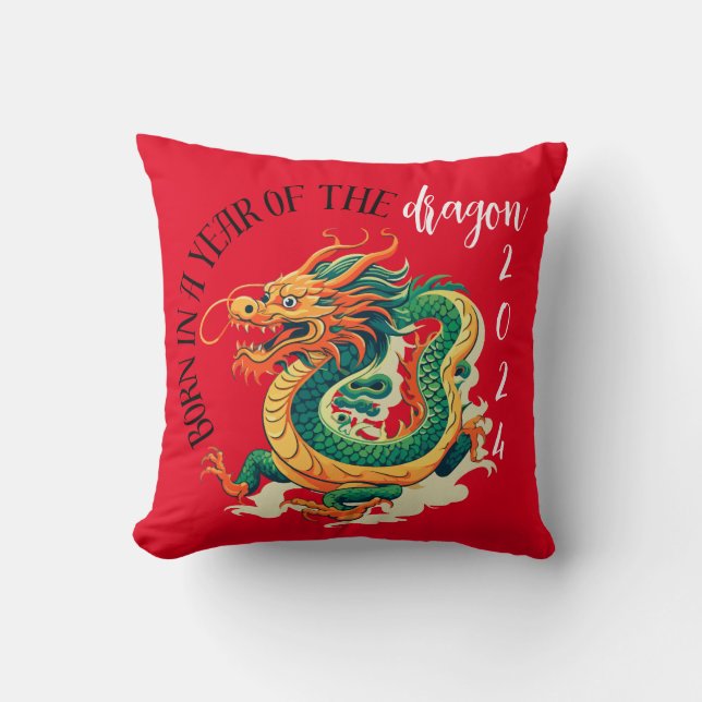 Grüne Drache Geburtsdatum des roten Chinesischen J Kissen (Vorderseite)