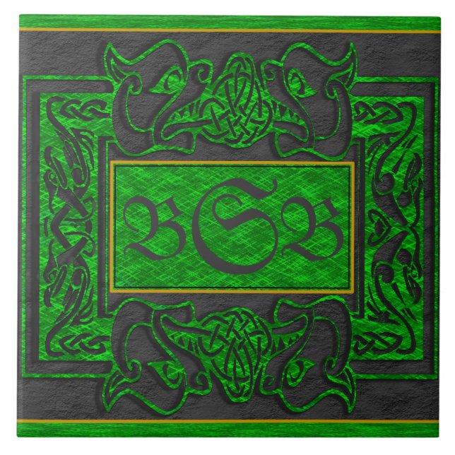 "Grüne Drachen atmen" 3 Erste Monogramm-Tile Fliese (Vorderseite)