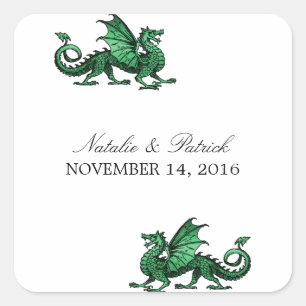 Grüne Drachen-Hochzeitsticker Quadratischer Aufkleber