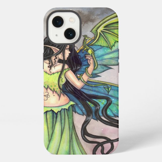 Grüne Drachenfee Fantasy Kunst Feen iPhone Hülle (Rückseite)