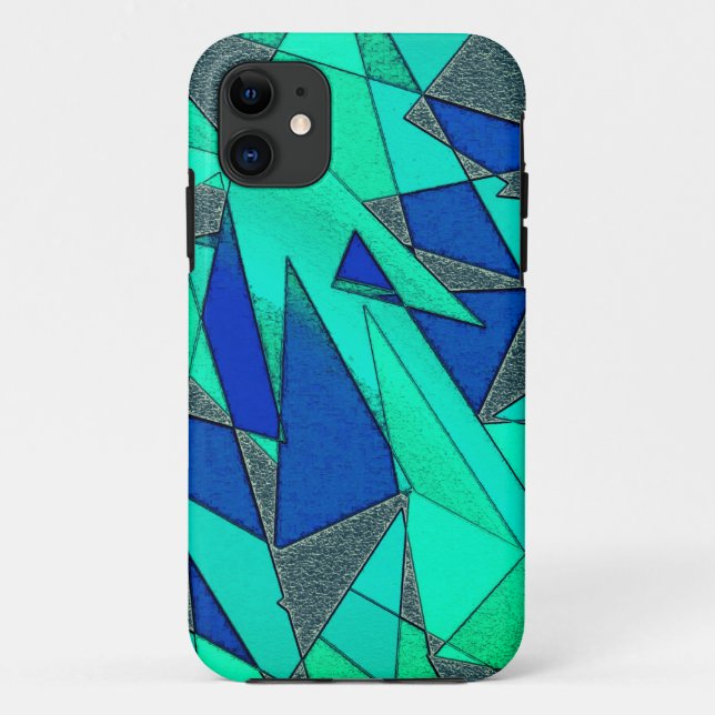 Grüne dreieckige Ausschnitte auf blauem Hintergrun Case-Mate iPhone Hülle (Rückseite)