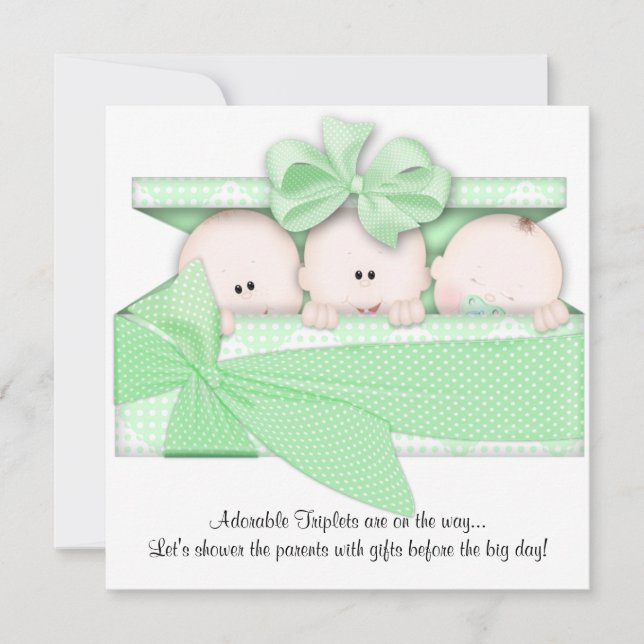Grüne Dreiergruppe-Babyparty-Einladungs-Mitteilung Einladung (Vorderseite)