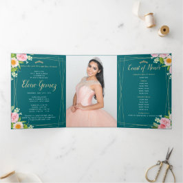 Grüne Dreifachblüte Quinceanera Einladung