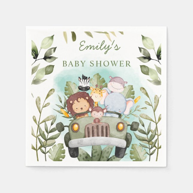 Grüne Dschungelsafari Wild Animals Baby Dusche Serviette (Vorderseite)
