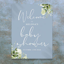 Grüne Dusty Blue Baby Dusche Begrüßungszeichen Poster