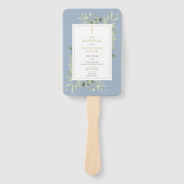 Grüne Dusty Blue Taufe Christening Programm Fächer